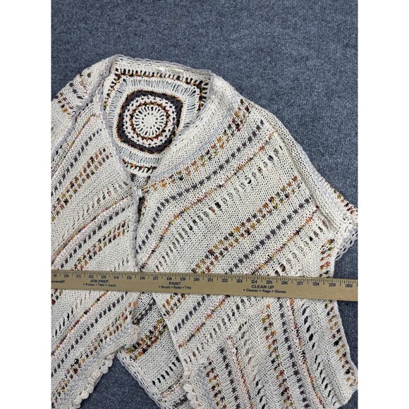 Moth Poncho Wrap Womens One Size Ivory Multicolor Knit Crochet Boho Ruana Cape - Picture 4 of 8